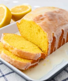 a loaf of lemon pound cake on a plate