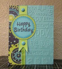 a happy birthday card with the words happy birthday written in blue and yellow on it