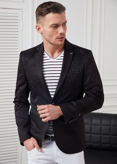 Black rhinestone full front limited edition blazer Put your look at the forefront with an exceptionally sleek tailored jacket in a stunning rhinestone detailed blazer. Pair it with black sport pants for a statement-making set Our blazer is easy to wear in a semi-constructed, two-button silhouette with a darted waist. This polished blazer offers enhanced quick-drying properties Performance fabric that boasts a comfortable four-way stretch and breathable technology, so it moves with you, keeps you Luxury Black Embellished Blazer, Fitted Black Blazer With Rhinestones, Luxury Rhinestone Blazer For Parties, Formal Fitted Blazer With Rhinestones, Luxury Party Blazer With Rhinestones, Fitted Rhinestone Blazer For Formal Occasions, Luxury Rhinestone Party Blazer, Fitted Embellished Black Blazer, Black Blazer With Rhinestones For Parties