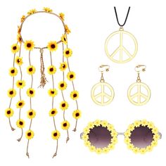 PRICES MAY VARY. Available Occasions--This Hippie Costume Set Is Suitable For Halloween Parties,60S And 70S Themed Parties,Thanksgiving,Easter,Music Festivals,Hippie Costumes And Other Theme Parties. Hippie Costume--You Will Get 5 Pieces Costume Hippie Accessories Including 1Pcs Peace Sign Necklace, 1 Pair Of Peace Sign Clip On Earrings, 1 Pair Of Hippie Sunglasses And 1Pcs Hippie Sunflower Headband.Hippie Costume Set Are Very Suitable For Hippie Parties In The 60S Or 70S, Make You More Attracti 70s Hair Accessories, 70s Headband, 60s Halloween, Easter Music, Women 70s, Hippie Glasses, 70s Accessories, Hippie Sunglasses, Peace Sign Earrings