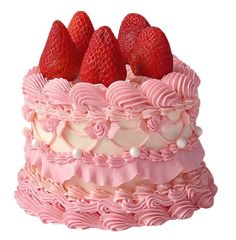 a cake with pink frosting and strawberries on top