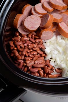 the food is in the slow cooker ready to be cooked