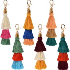 multicolored tasselled key chains with metal hooks