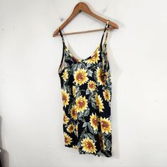 Nwt Floral Sunflower Mini Spring Y2k 00s 2000s Festival Beach Vacation Boho Bohemian Preppy 100% Rayon Length 31" Yellow Sundress With Sunflower Print For Summer, Yellow Sleeveless Sundress With Sunflower Print, Black Bandeau Top, Tulle Party Dress, Black And Blue Dress, Sunflower Dress, Vintage Black Dress, Cowl Neck Dress, Sequin Mini Skirts