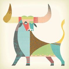 an illustration of a bull with long horns