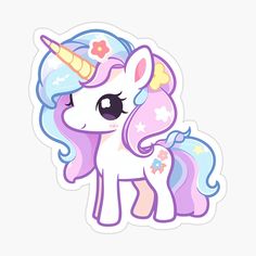 a cute little pony with a big horn sticker on it's head,