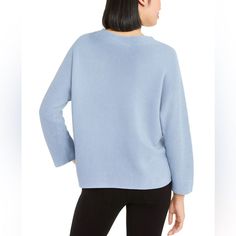 Eileen Fisher Silk & Organic Cotton Funnel Neck Sweater In Haze Blue Nwt L Eileen Fisher's Roomy Sweater Lends A Little Luxury To Your Collection With An Incredibly Soft Feel And A Stylish Funnel Neckline. -Boxy Silhouette -Low Funnel Neckline -Dolmen Sleeves -Silk & Organic Cotton -Knit -Long Sleeve -Offering Year-Round Elegance And Comfort 11binnd Blue Luxury Long Sleeve T-shirt, Luxury Blue Long Sleeve T-shirt, Blue Shawl, Linen Cardigan, Asymmetrical Sweater, Funnel Neck Sweater, Drape Cardigan, Chenille Sweater, Casual Sweaters