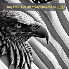 an eagle with the american flag in the background and text, buy this get all of my images for free