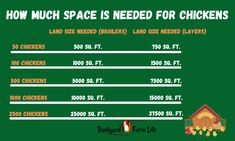 the menu for how much space is needed for chickens