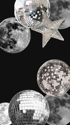 disco balls and stars are floating in the air