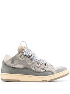 light grey/medium grey calf leather/calf suede panelled design mesh panelling pull-tab at the tongue logo plaque at the tongue front lace-up fastening perforated toebox round toe flat rubber sole Lanvin Sneakers, Tan Sneakers, Lanvin Men, Leather Cap, Blue Sneakers, Sneakers Grey, Suede Sneakers, Skate Shoes, Lanvin