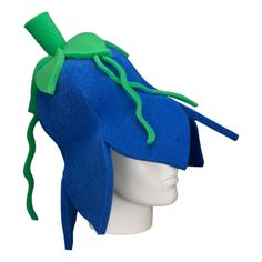 Trumpet Flower Hat - Foam Party Hats Inc Whimsical Party Costume Hats And Headpieces, Whimsical Party Costume Cap, Whimsical Costume Hats With Curved Brim For Party, Whimsical Costume Hat With Curved Brim For Party, Blue Novelty Costume Accessories Adjustable, Novelty Blue Adjustable Costume Accessories, Adjustable Blue Costume Accessories For Costume Party, Blue Adjustable Novelty Costume Accessories, Whimsical Flower Costume Hats For Party