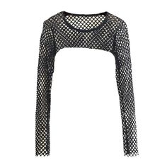 Color: Black, Size: XL Fishnet Crop Top Outfit, Fishnet Top Outfit, Cyberpunk Club, Art Academia Outfit, Extreme Crop Top, Grunge Cyberpunk, Fishnet Long Sleeve Top, Fishnet Sleeves, Black Fishnet Top