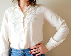 Hand Embroidered Shirt, Cream Silk, The 70s