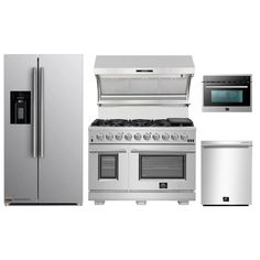 an image of kitchen appliances and appliance set up on white background with clipping for text