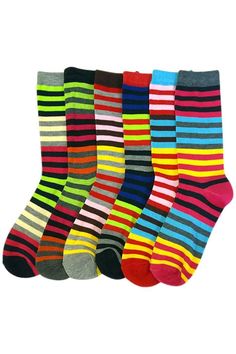 Bright & Colorful Striped Womens 6 Pack Assorted Crew Socks Statement Socks, Womens Socks, Stylish Socks, Bright Stripes, Sock Game, Striped Socks, Happy Socks, Cool Socks, Casual Socks