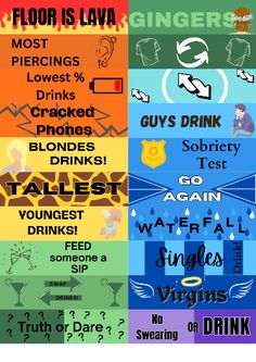 a poster with different types of drinks and their names in each one's colors