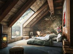 an image of a bedroom in the attic