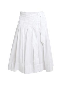 "Find PROENZA SCHOULER WHITE LABEL Peters Pleated Knee-length Skirt on Editorialist. Proenza Schouler White Label \"Peters\" pleated skirt in cotton poplin High rise A-line silhouette Hem hits around the knee Side tie Cotton Dry clean Imported" White Pleated A-line Skirt, Elegant White A-line Pleated Skirt, White Asymmetrical Pleated Skirt For Summer, White A-line Formal Bottoms, Elegant White Wrap Skirt For Spring, Elegant Pleated Asymmetrical Wrap Skirt, White Asymmetrical Skirt For Formal Occasions, Formal White Asymmetrical Skirt, Chic White A-line Pleated Skirt