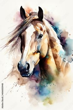 a watercolor painting of a horse's head