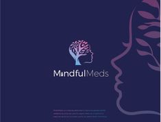 the logo for mindful meds is shown on a dark blue background with purple leaves