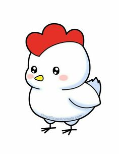 a white chicken with a red comb on its head