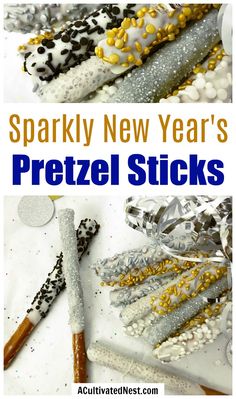 sparkly new year's pretzel sticks