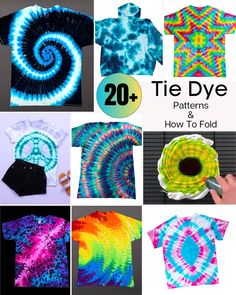 tie - dye patterns and how to fold them into t - shirts for the whole family