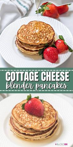 cottage cheese blender pancakes with strawberries on the side