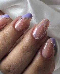 Nails Short Purple Light, Pink Purple Swirl Nails, Nails That Go With Light Purple Dress, Wedding Nails Lilac, Silver And Lavender Nails, Prom Nails For Purple Dress, Purple Prom Nails Acrylics, Medium Purple Nails, Nail Inspo Lavender