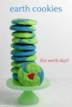 green and blue cookies stacked on top of each other