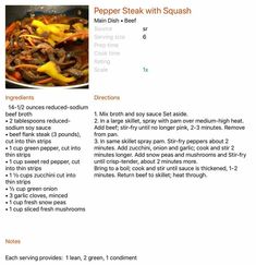 the recipe for pepper steak with squash is shown in an image above it's description