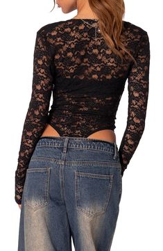 This flirty, casual-cool set features a bandeau bra top with a matching lace bodysuit that's perfect for a night-out look. Bandeau is strapless Bodysuit is sheer; long sleeves; high-cut legs 95% polyester, 5% spandex Machine wash, dry flat Imported Fitted Flirty Bottoms With Lace Trim, Flirty Fitted Bottoms With Lace Trim, Fitted Crop Top For Club, Summer Night Out Tops With Lace Closure, Summer Tops With Lace Closure For Night Out, Summer Lace Closure Top For Night Out, Lace Closure Top For Summer Parties, Summer Stretch Bodysuit With Lace Closure, Fitted Summer Tops With Lace Closure