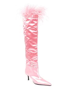 Elegant Pink Heeled Boots For Spring, Elegant Pink Fitted Heeled Boots, Pink Pointed Toe Heeled Boots For Formal Occasions, Formal Pink Pointed Toe Heeled Boots, Chic Pink Knee-high Boots, Elegant Pink Evening Boots, Luxury Pink Party Boots, Pink Pointed Toe Heeled Boots For Evening, Spring Pink Knee-high Party Boots