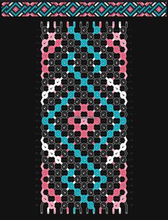 a black background with an abstract design in pink, blue, and green on it