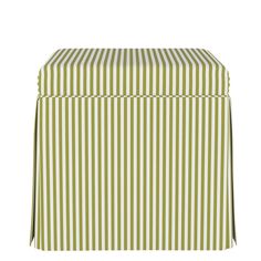 a green and white striped table cloth