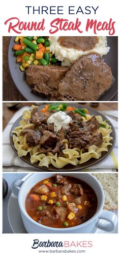 three easy round steak meals with text overlay