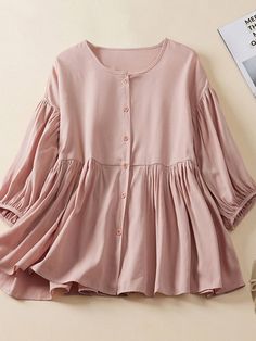 DescriptionSPU:WSH226195Material:CottonStyle:Casual/BohoElement:Ruched/Button DesignType:Solid Color/Stitching WayNeckline:Round Neck*The item does not include any accessories in the picture, unless stated otherwise in the product description.Size chartSizeShoulderBustSleeve LengthClothing LengthCMINCHCMINCHCMINCHCMINCHM5622.0511244.09259.846525.59L5722.4411645.672610.246625.98XL5822.8312047.242710.636726.382XL5923.2312448.822811.026826.77 Solid Long Sleeve Bohemian Top, Bohemian Long Sleeve Solid Tops, Solid Bohemian Long Sleeve Top, Bohemian Long Sleeve Top, Spring Button Tunic Top, Spring Buttoned Tunic Top, Spring Tunic Top With Buttons, Cotton Tunic Blouse With Buttons, Cotton Garara Designs