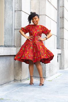 MANDISA RED RUFFLE Midi Dress | Etsy Ghana Red Knee-length Mini Dress, Red Knee-length Cotton Mini Dress, Red Cotton Knee-length Dress, Fitted Red Cotton Maxi Dress, Red Fitted Cotton Maxi Dress, Red Knee-length Cotton Dress, Casual Red Cotton Midi Dress, Multicolor Cotton Midi Dress, Red Short Sleeve Cotton Mini Dress