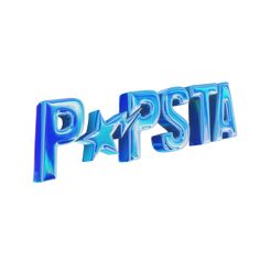 the word pasta is made up of shiny blue letters