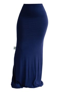 a women's blue skirt with the bottom slit down and an attached belt at the waist