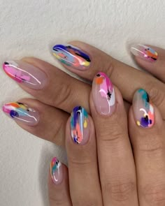 Patterned Gel Nails, Nail Inspiration Abstract, Festival Of The Arts Nails, Abstract Colorful Nails, Passionfruit Nails, Mexican Print Nails, Spring Summer Nails, Nails Inspiration Colorful, Abstract Gel Nails