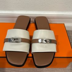 Good Condition Come With Dust Bags And Box Sandal Hermes, Hermes Shoes, Women's Shoes Sandals, Limited Time, Shoes Sandals, Dust Bag, Women Shoes, Sandals, Cream