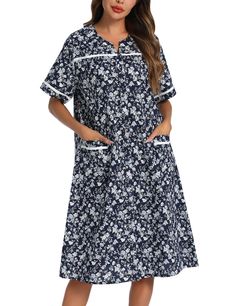 Grandma Nightgown, Moomoo Dress, Grandma Dress, Patio Dress, Modest Neckline, Muumuu Dress, House Coat, House Dresses, Lounge Robes