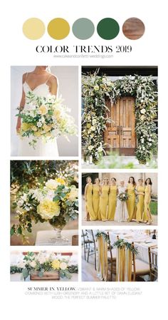 the color scheme for this wedding is yellow, green and white with an assortment of flowers