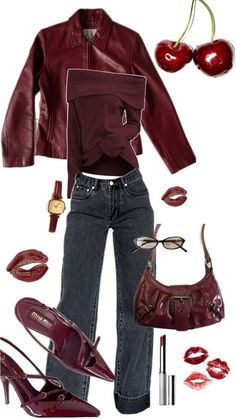 Cherry Inspired Outfit, Formda Kal, Modieuze Outfits, Mode Inspo, Red Aesthetic, Outfit Inspo Fall