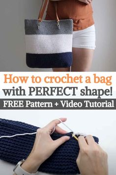 the crochet tote bag with perfect shape and free pattern is shown here