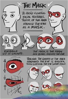 the instructions for how to draw an evil mask with different facial expressions and head shapes