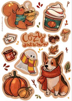 Autumn Halloween Themed Sticker Sheet Cozy Weather, Scrapbook Stickers Printable, Autumn Stickers, Bullet Journal Stickers, Cozy Autumn, Halloween Stickers, Aesthetic Stickers, Journal Stickers, Sticker Collection