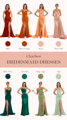 the different types of bridesmaid dresses are shown in this graphic style chart,